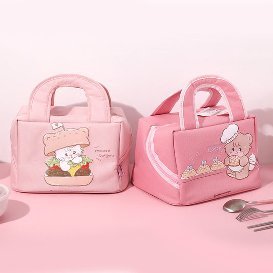 Purple Cute Cartoon Lunch Bag - Large Capacity Insulated Handbag for Students and Office Use