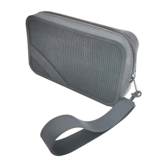 Grey Silicone Zipper Storage Pouch - Stylish Multi-Purpose Organizer with Wrist Strap
