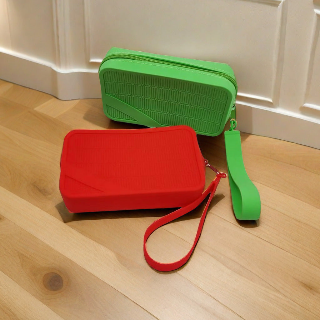 Red Silicone Zipper Storage Pouch - Stylish Multi-Purpose Organizer with Wrist Strap