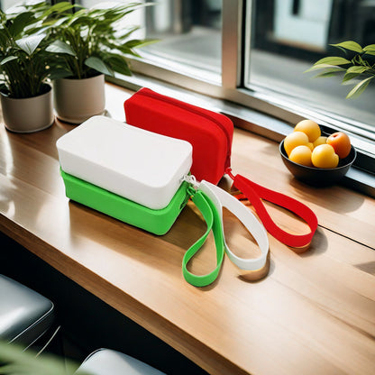 Red Silicone Zipper Storage Pouch - Stylish Multi-Purpose Organizer with Wrist Strap