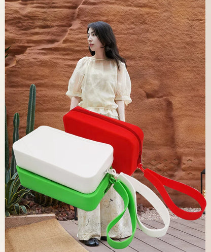 Red Silicone Zipper Storage Pouch - Stylish Multi-Purpose Organizer with Wrist Strap