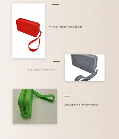 Red Silicone Zipper Storage Pouch - Stylish Multi-Purpose Organizer with Wrist Strap