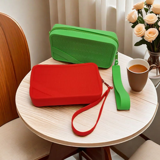 White Silicone Zipper Storage Pouch - Stylish Multi-Purpose Organizer with Wrist Strap