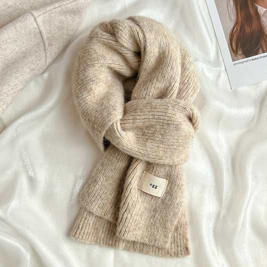 Beige Cozy Knit Scarf - Soft Wool-Blend Winter Neck Wrap, Warm and Stylish