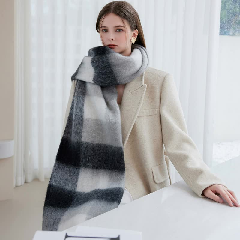 Winter Luxe Warm Oversized Scarf-Cozy Thick Plaid Wrap, European Chic Style(Powder blue plaid)