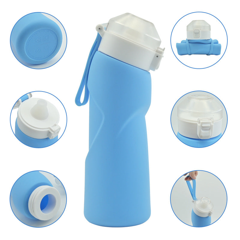 Blue Collapsible Silicone Water Bottle - Portable Large Capacity Outdoor Hiking Flask