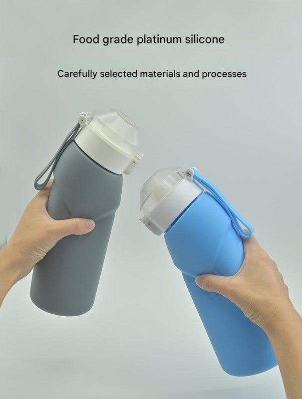 Blue Collapsible Silicone Water Bottle - Portable Large Capacity Outdoor Hiking Flask
