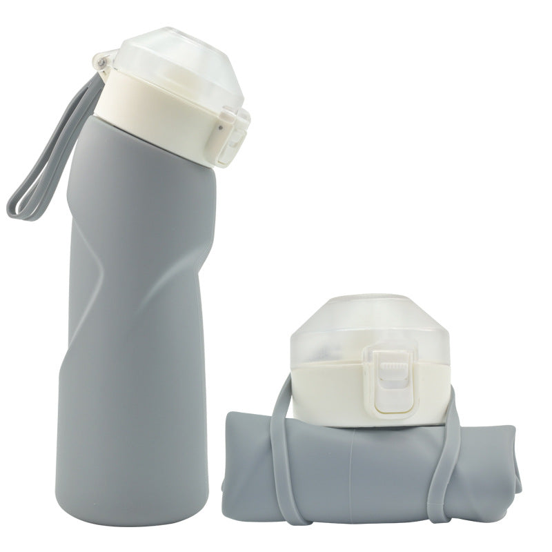 Gray Collapsible Silicone Water Bottle - Portable Large Capacity Outdoor Hiking Flask