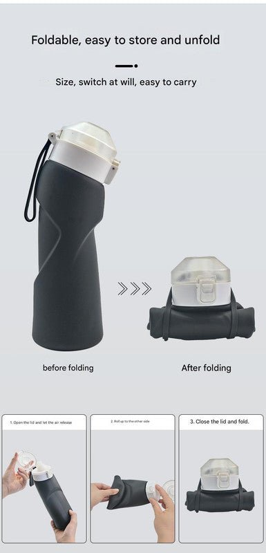 Gray Collapsible Silicone Water Bottle - Portable Large Capacity Outdoor Hiking Flask