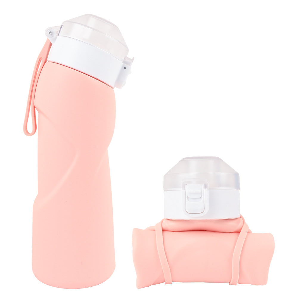 Pink Collapsible Silicone Water Bottle - Portable Large Capacity Outdoor Hiking Flask