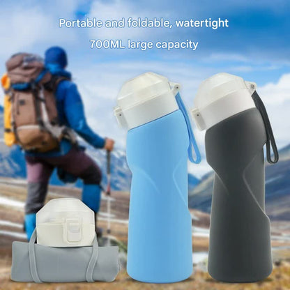 Pink Collapsible Silicone Water Bottle - Portable Large Capacity Outdoor Hiking Flask