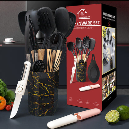 Bamboo Leaf Green 12-Piece Silicone Cooking Utensil Set - Non-Stick Food-Grade Kitchen Tools with Holder