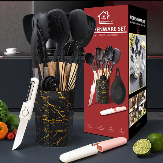 Bamboo Leaf Green 12-Piece Silicone Cooking Utensil Set - Non-Stick Food-Grade Kitchen Tools with Holder