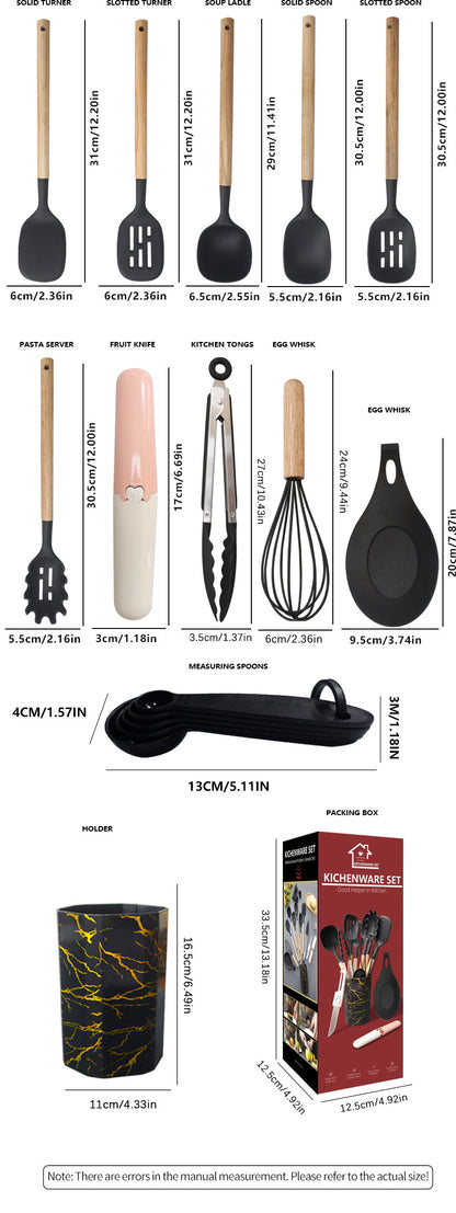 Bamboo Leaf Green 12-Piece Silicone Cooking Utensil Set - Non-Stick Food-Grade Kitchen Tools with Holder