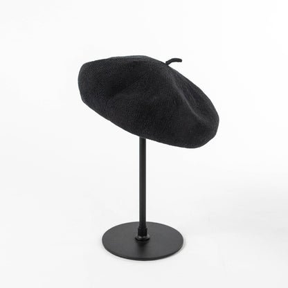 Black Linen Knit Beret - Classic Soft and Stylish Headwear