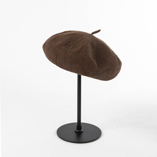 Brown Linen Knit Beret - Classic Soft and Stylish Headwear