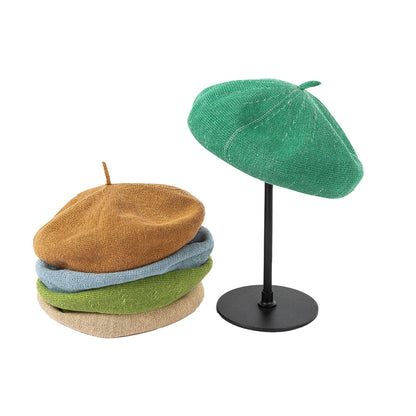 Brown Linen Knit Beret - Classic Soft and Stylish Headwear