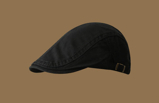 Retro Newsboy Cap - Unisex Vintage Flat Beret with Visor(Black)