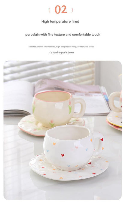 Hand-Painted Ceramic Coffee Cup and Saucer Set - Vintage Afternoon Tea(Blue bow)