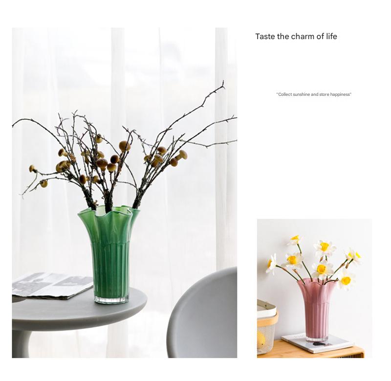 Nordic-Style Glass Vase - Elegant Fluted Flower Vase for Home Decor(Yellow)