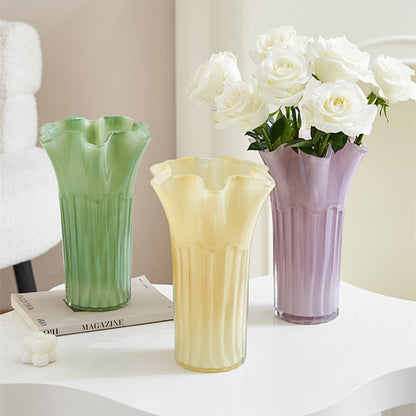 Nordic-Style Glass Vase - Elegant Fluted Flower Vase for Home Decor(White)