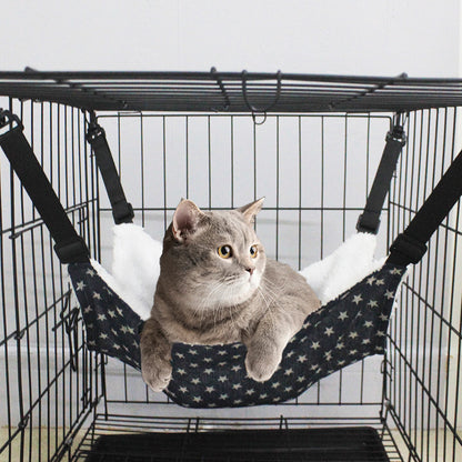Cat Cage Hammock - Adjustable Double-Sided Pet Swing Bed with Hooks(Red Star)