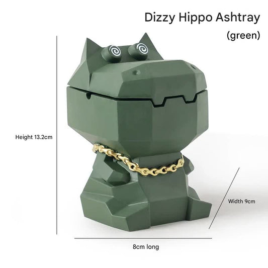 Hippo Ashtray with Lid - Stylish Geometric Decor for Home and Office(Green)