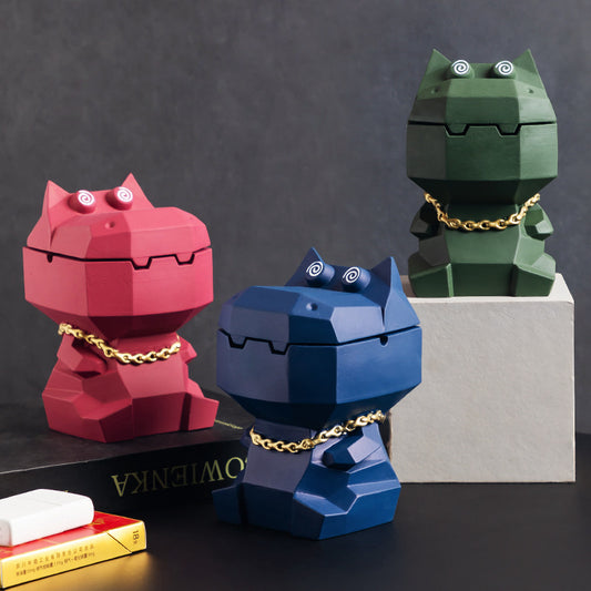 Hippo Ashtray with Lid - Stylish Geometric Decor for Home and Office(Green)