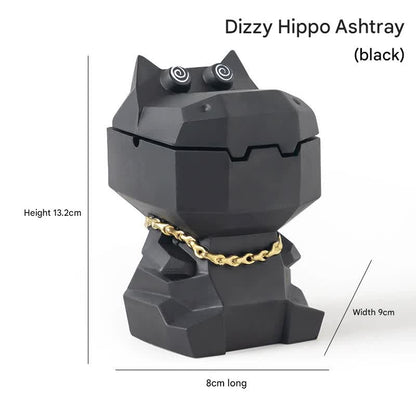 Hippo Ashtray with Lid - Stylish Geometric Decor for Home and Office(Black)