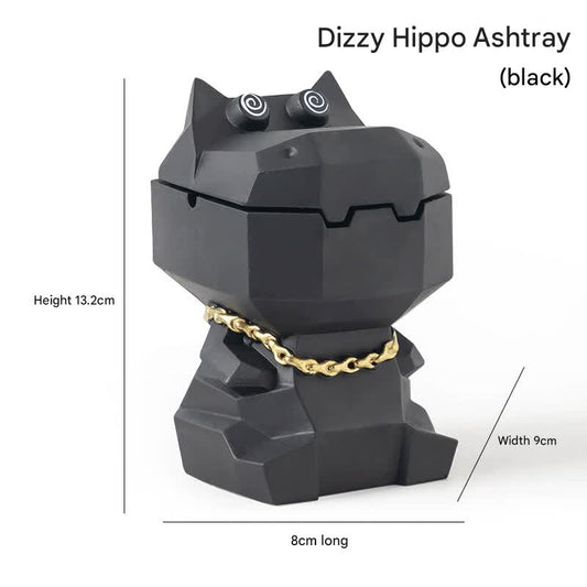 Hippo Ashtray with Lid - Stylish Geometric Decor for Home and Office(Black)