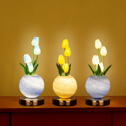 Blue Tulip Night Light - Floral Table Lamp for Bedroom Ambiance