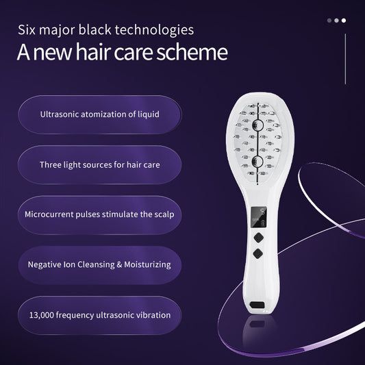 Multi-function Scalp Applicator Comb - Ultrasonic Spray, Red/Blue Light, Microcurrent