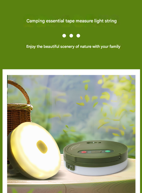 Rechargeable LED Camping Light with 10m Retractable String Light (Color lights + warm lights)
