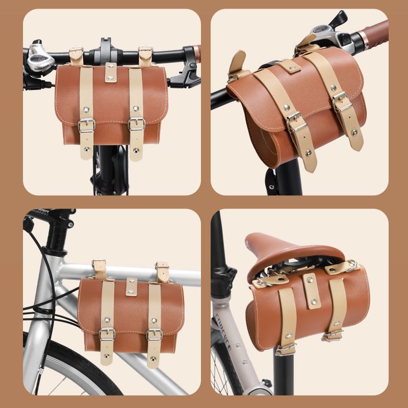 PU Leather Cycling Pouch - Retro Style for Bicycle Handlebars or Saddle