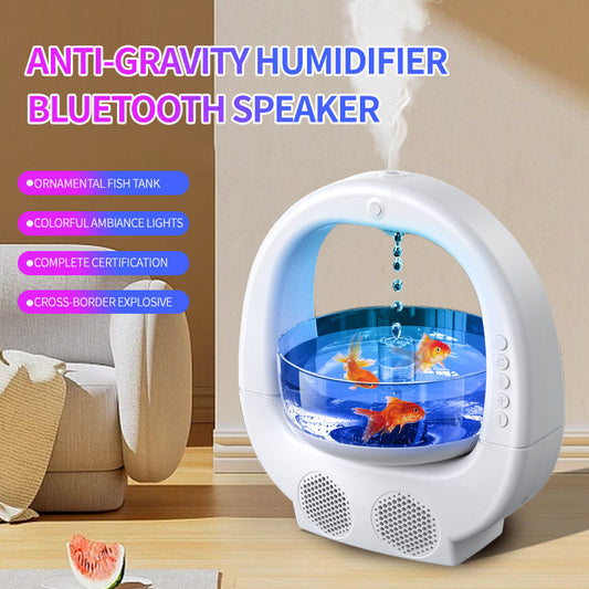 Black 3-in-1 Anti-Gravity Water Drop Humidifier with Bluetooth Speaker & LED Fish Tank Light