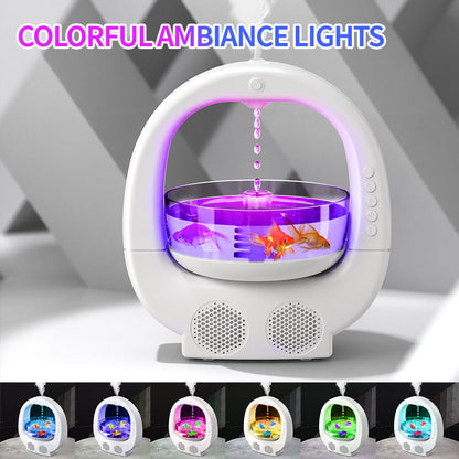 Pink 3-in-1 Anti-Gravity Water Drop Humidifier with Bluetooth Speaker & LED Fish Tank Light