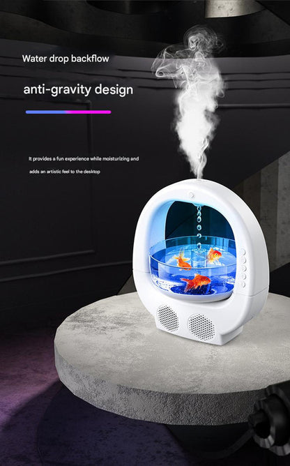 Pink 3-in-1 Anti-Gravity Water Drop Humidifier with Bluetooth Speaker & LED Fish Tank Light