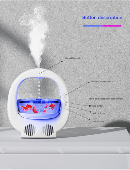 Pink 3-in-1 Anti-Gravity Water Drop Humidifier with Bluetooth Speaker & LED Fish Tank Light