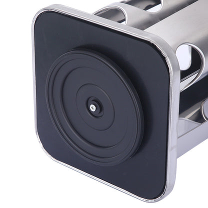 Modern stainless steel rounded corner rotating spice rack with 16 empty glass jars (88 ml each)