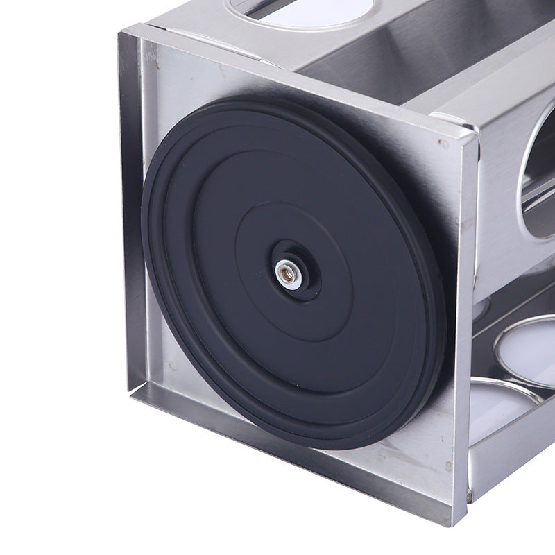 Modern stainless steel square spice revolving rack with 16 (88 ml each) empty glass jars