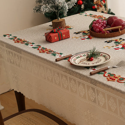 Embroidered Christmas Tablecloth - Embroidered Santa Claus, Reindeer (140*200cm)