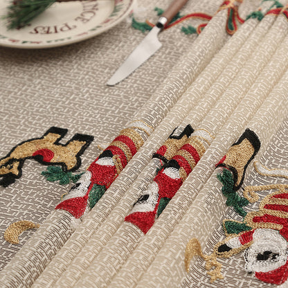 Embroidered Christmas Tablecloth - Embroidered Santa Claus, Reindeer (140*305cm)