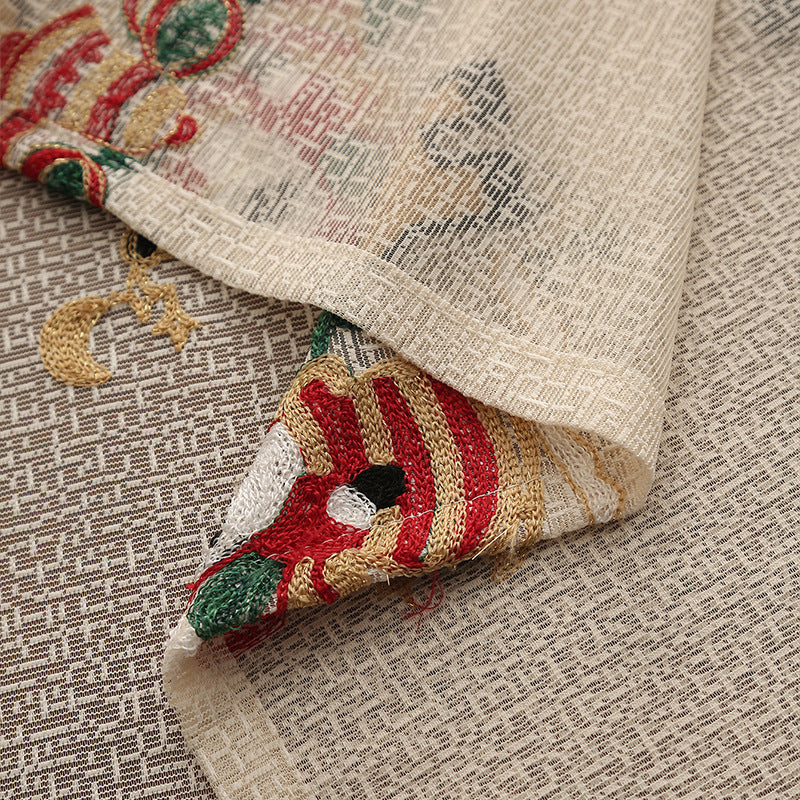 Embroidered Christmas Tablecloth - Embroidered Santa Claus, Reindeer (140*140cm)