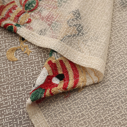 Embroidered Christmas Tablecloth - Embroidered Santa Claus, Reindeer (140*140cm)