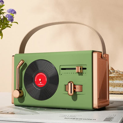 Green Retro Record Player Style Bluetooth Speaker - Portable Wireless Turntable Design Audio
