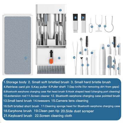 White 22-in-1 Electronics Cleaning Kit - for Keyboards, Airpods, Laptops, Cell Phones, Cameras