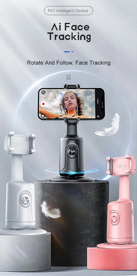 White AI Smart Auto Tracking Phone Holder - 360° Rotation Face & Body Tracking Mount