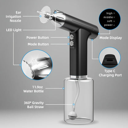 Blue Electric Earwax Irrigator Set - Gentle and effective earwax cleaner with collection basin and earplugs
