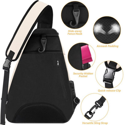 Pink Tennis Pickleball Sling Bag - Crossbody Racket Backpack for Men & Women (33x14x49cm)