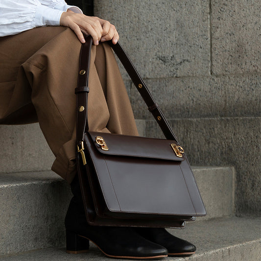 Brown Premium Leather Underarm Bag with Elegant Accordion Design